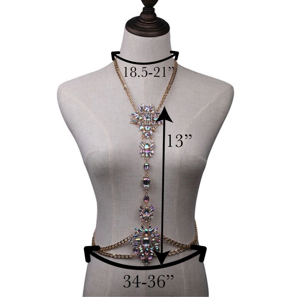 Boho Long Crystal Rhinestone Body Necklace Harness - Picture 16 of 16